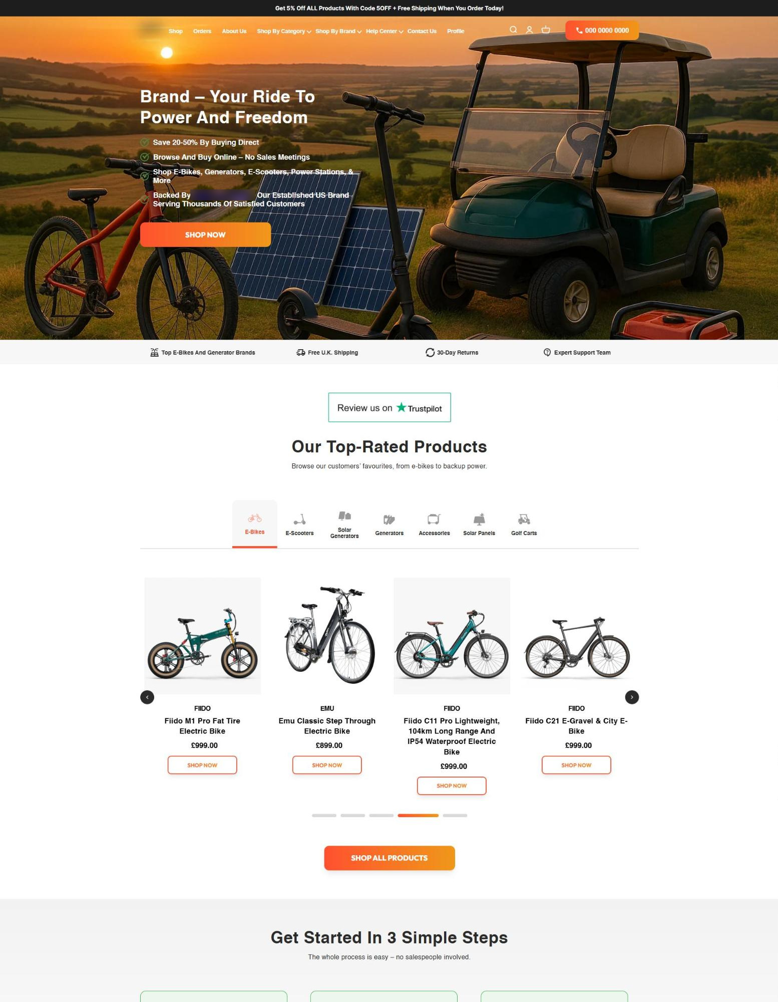E-Bike & Power Equipment Store for a UK Client – homepage design