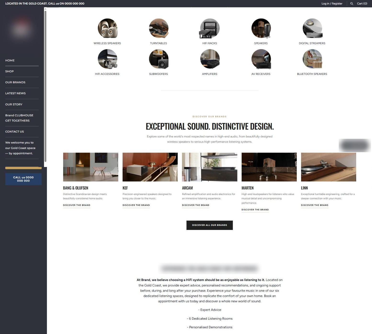 Hi-Fi Audio Store for an Australian Client – homepage design