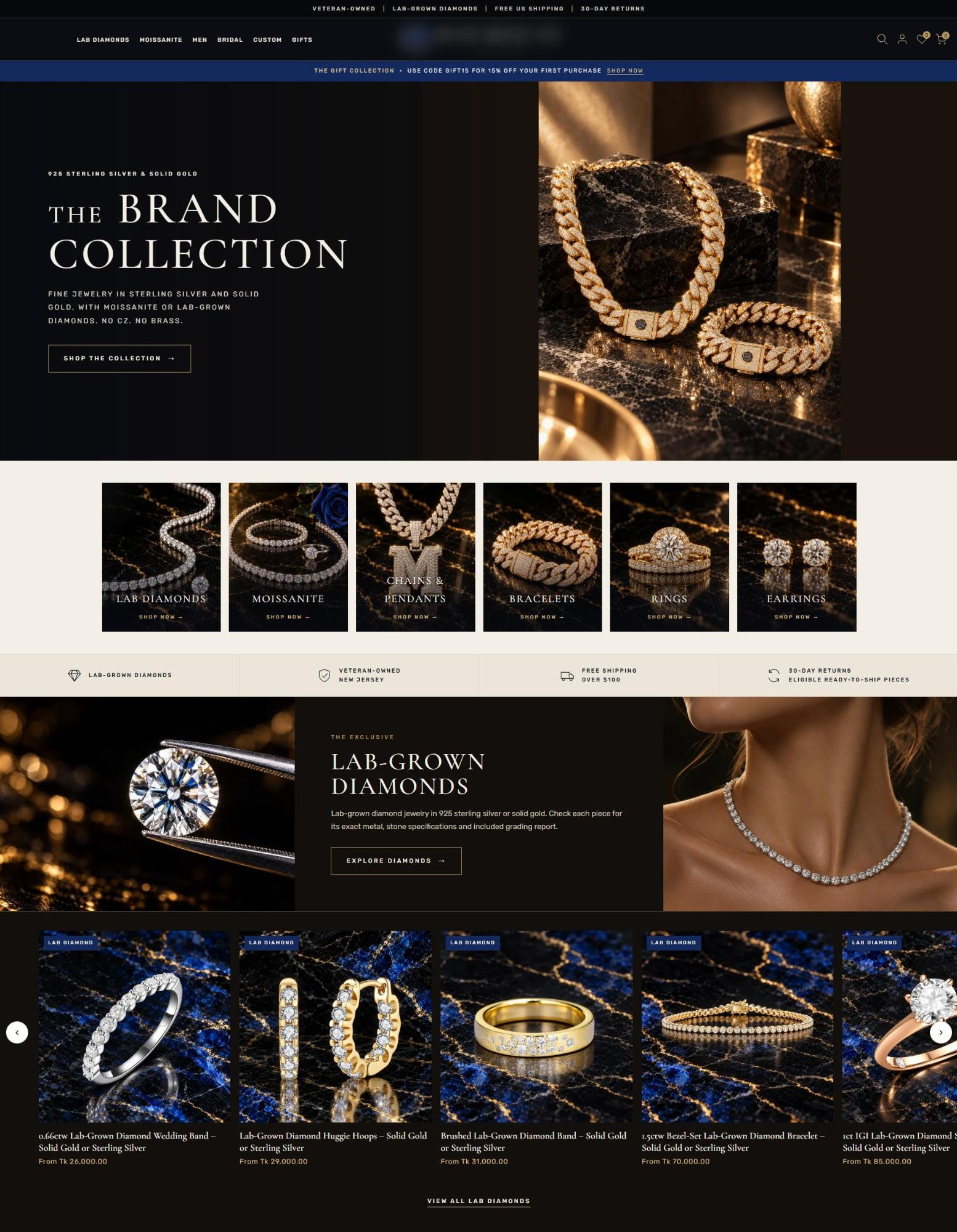 Fine Jewelry Store for a US Client – homepage design