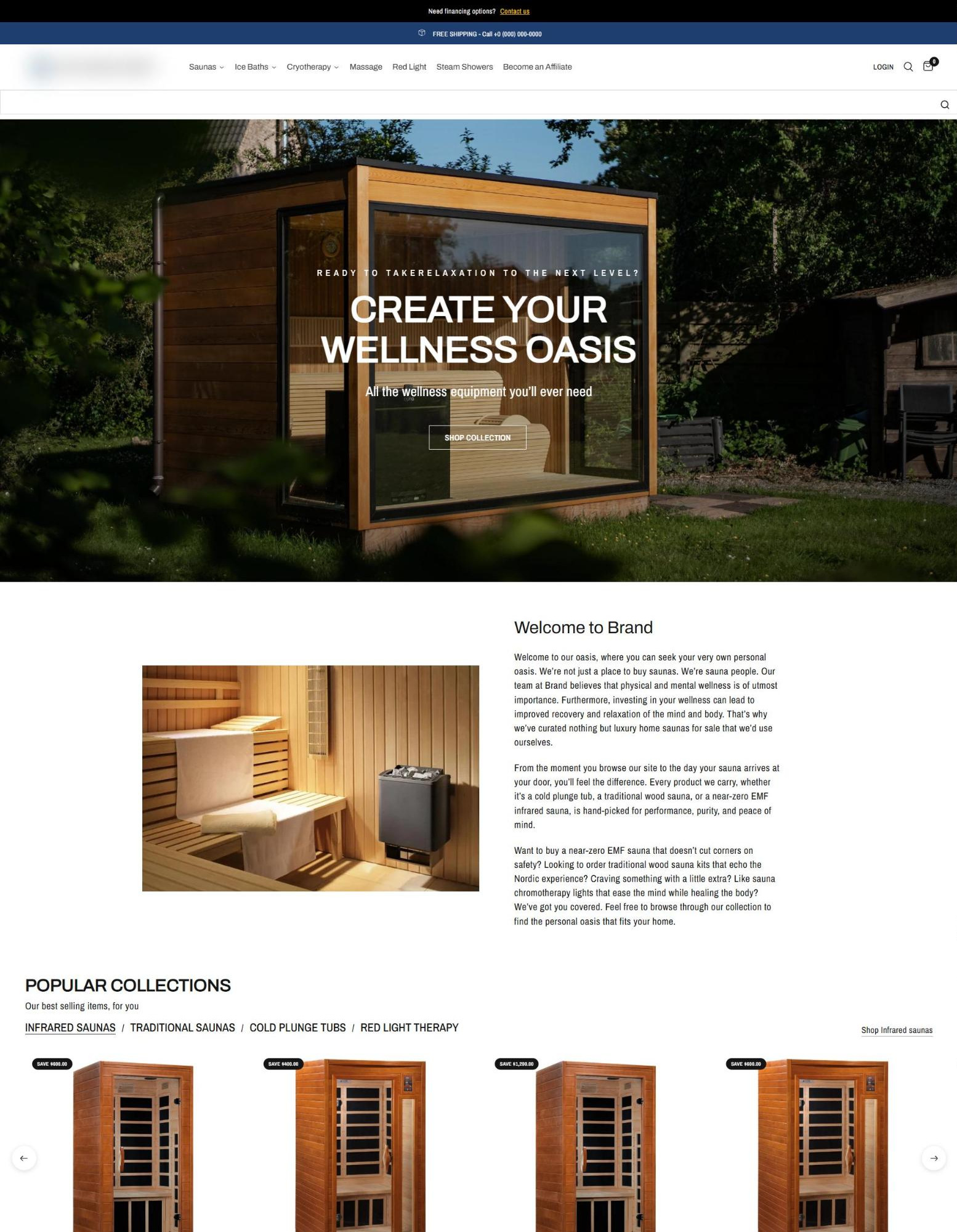 Sauna & Cold Plunge Store for a US Client – homepage design