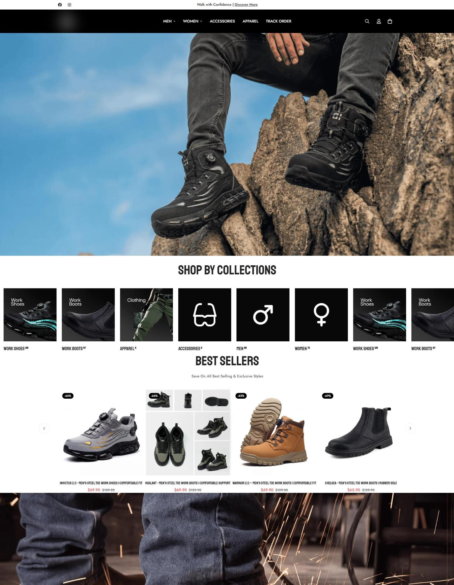 Work Boots & Apparel Store – homepage design