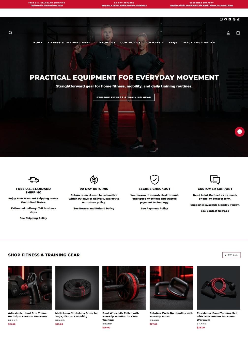 Fitness Equipment Store for a US Client – homepage design