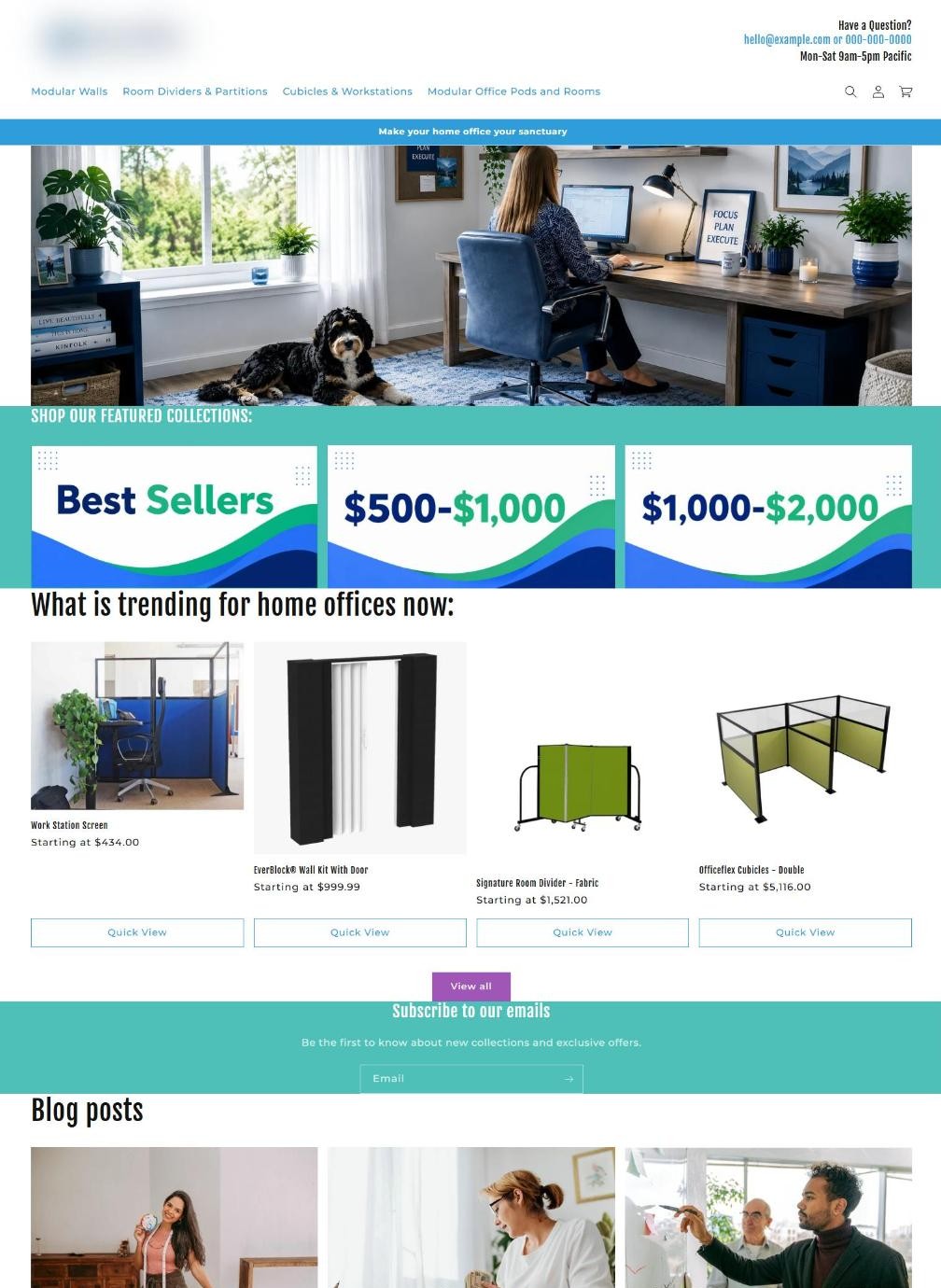 Office Furniture Store for a US Client – homepage design