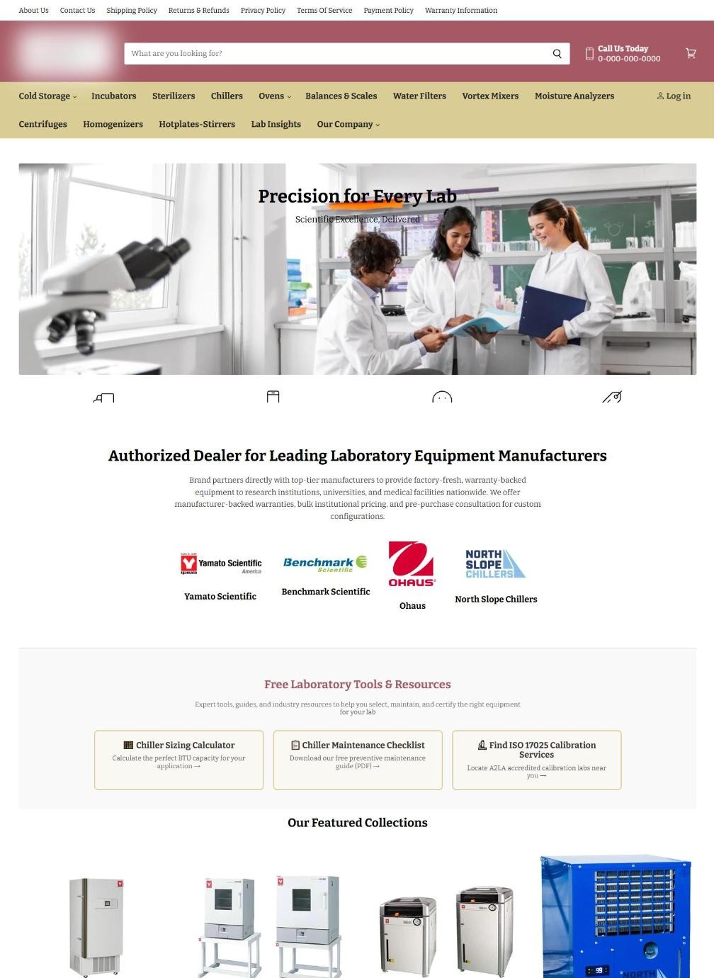 Lab Equipment Store for a US Client – homepage design