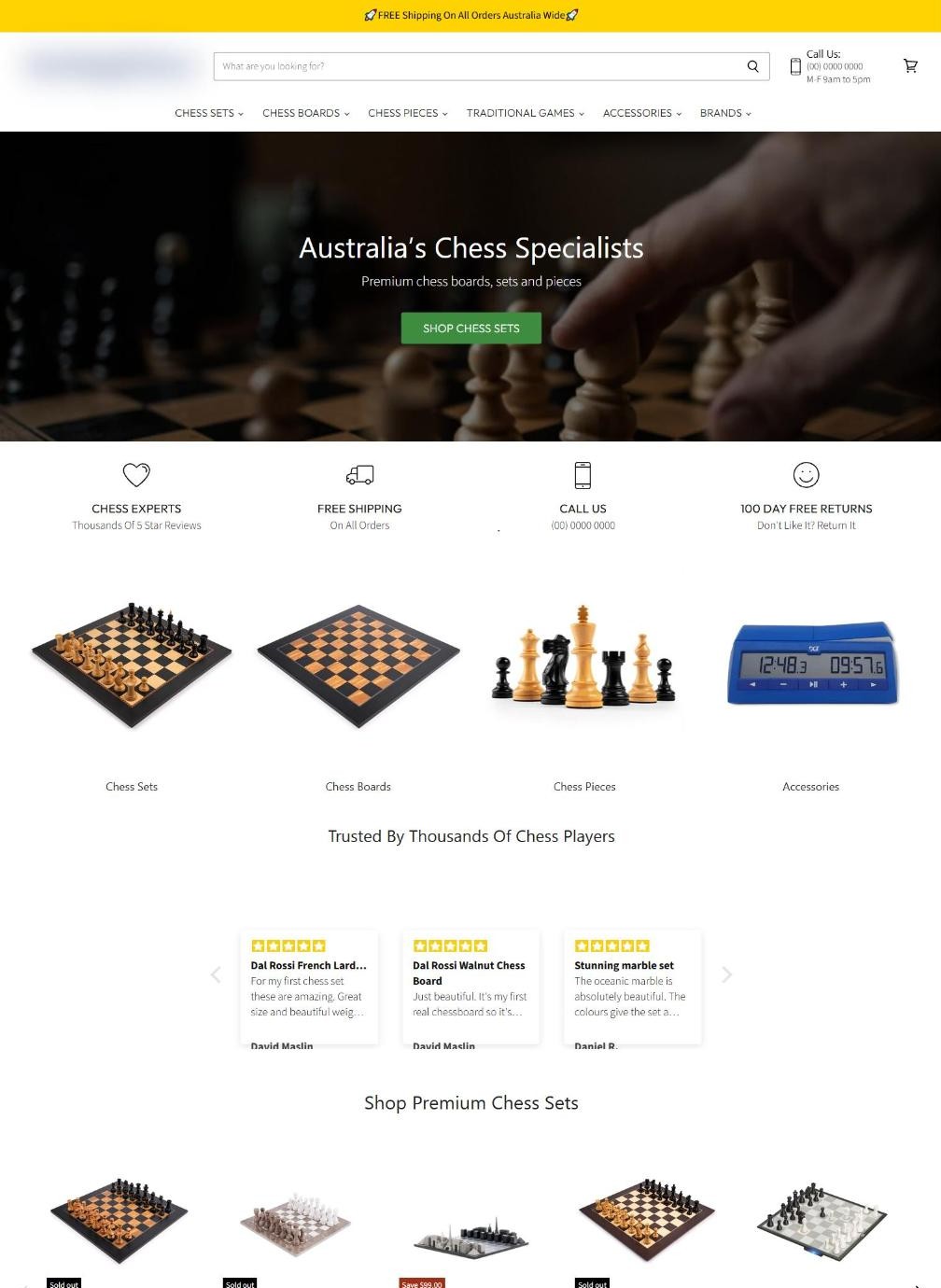 Chess & Games Store for an Australian Client – homepage design