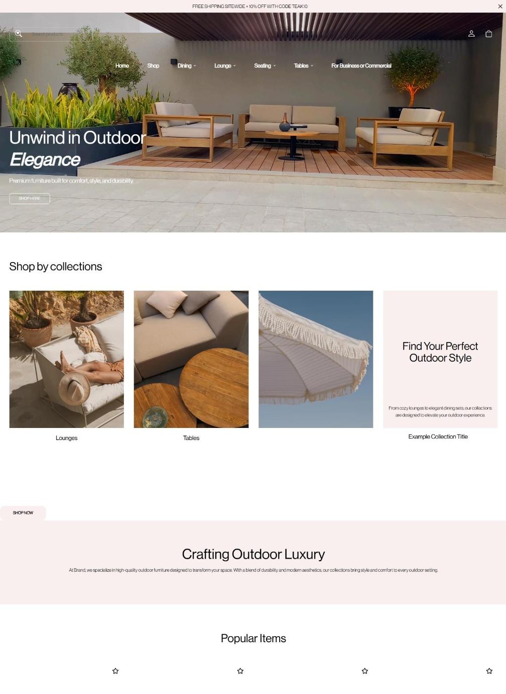 Outdoor Furniture E-commerce Store – homepage design