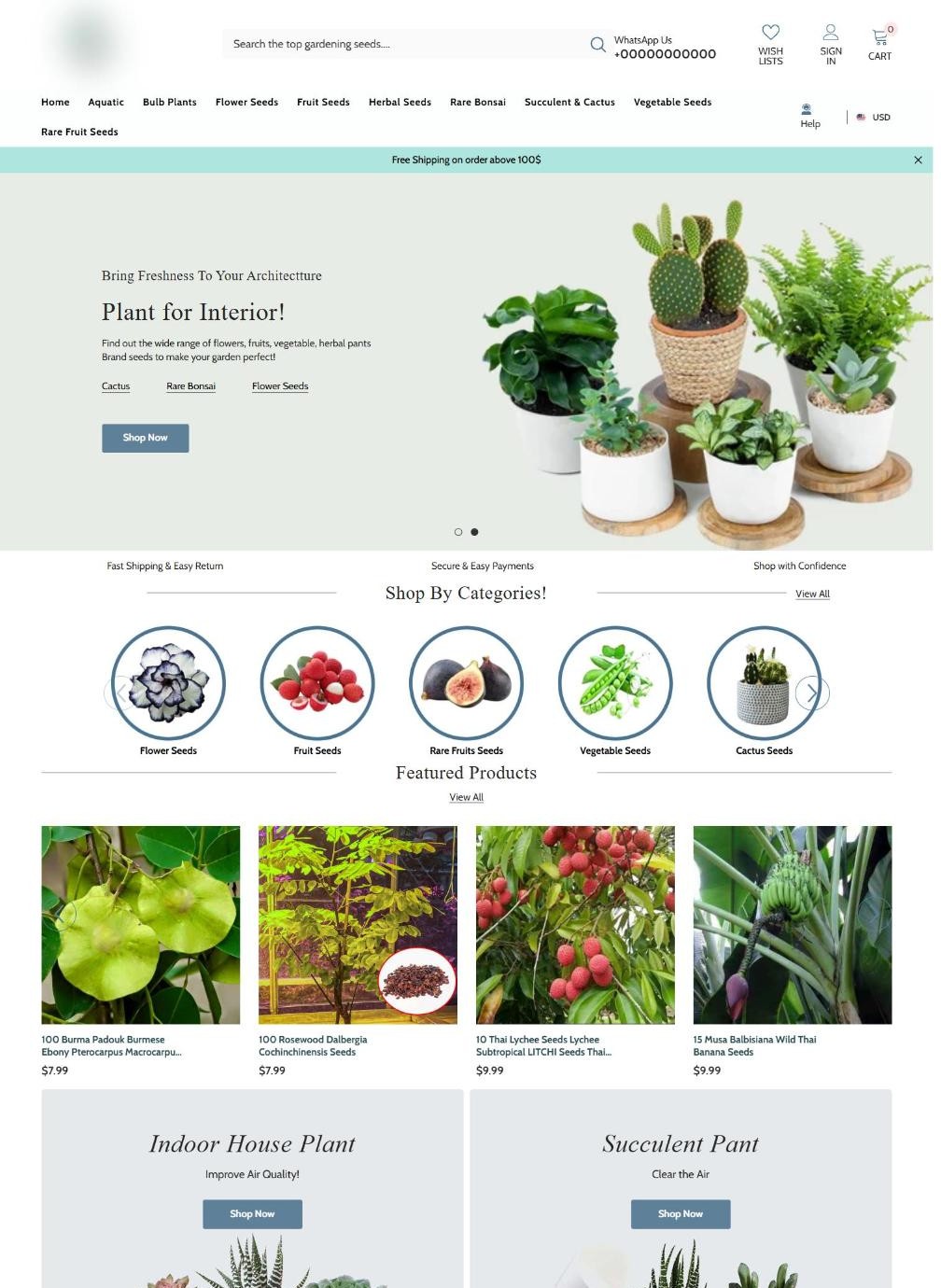 Gardening Seeds & Plants Store – homepage design