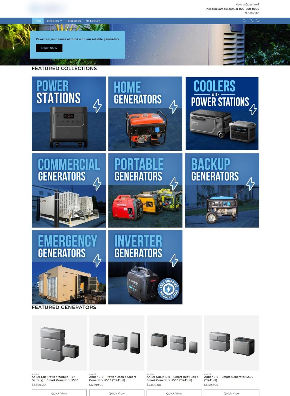 Generator & Power Station Store for a US Client – homepage design