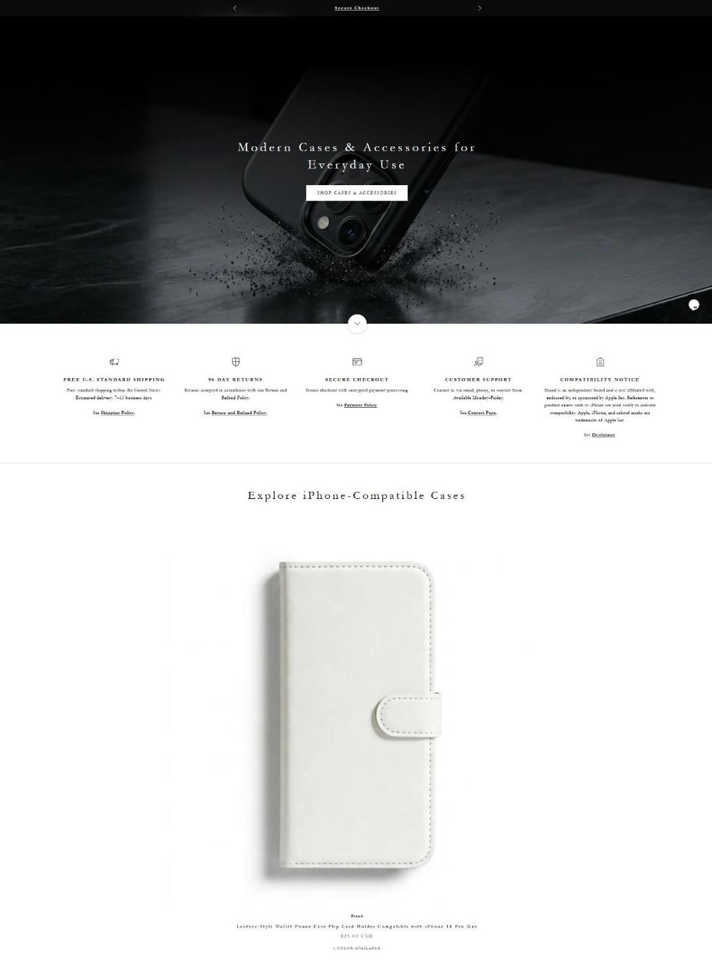 Phone Case Store for a US Client – homepage design