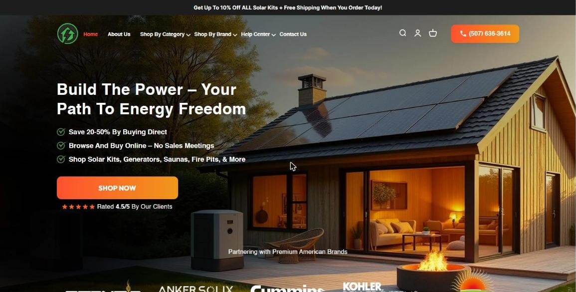 Build The Power Shopify store homepage, built by Genex Solution