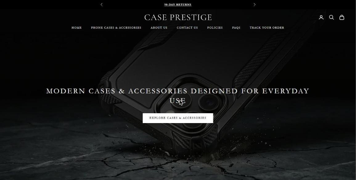 Case Prestige Shopify store homepage, built by Genex Solution
